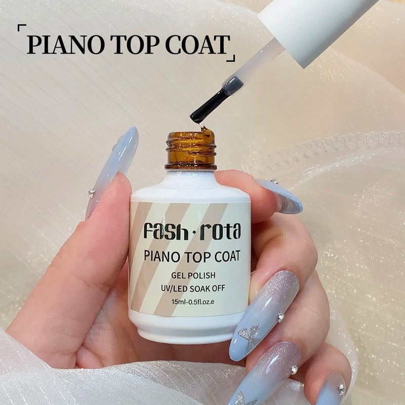 Fash Rota Piano Top Coat Nail Polish Gel - 2PCS 15ML No Wipe Top Coat Gel Nail Polish High Gloss Shine Finish Long Lasting Home Professional Manicure