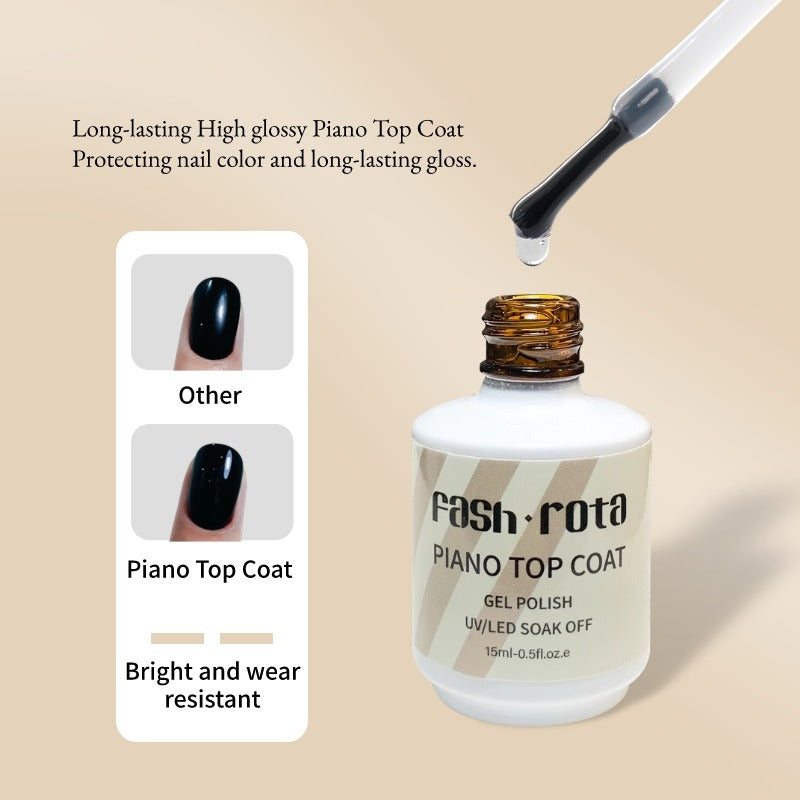 Fash Rota Piano Top Coat Nail Polish Gel - 2PCS 15ML No Wipe Top Coat Gel Nail Polish High Gloss Shine Finish Long Lasting Home Professional Manicure