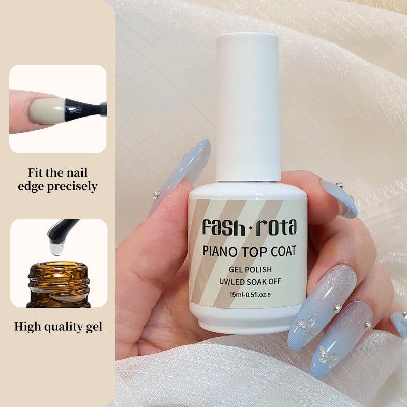 Fash Rota Piano Top Coat Nail Polish Gel - 2PCS 15ML No Wipe Top Coat Gel Nail Polish High Gloss Shine Finish Long Lasting Home Professional Manicure